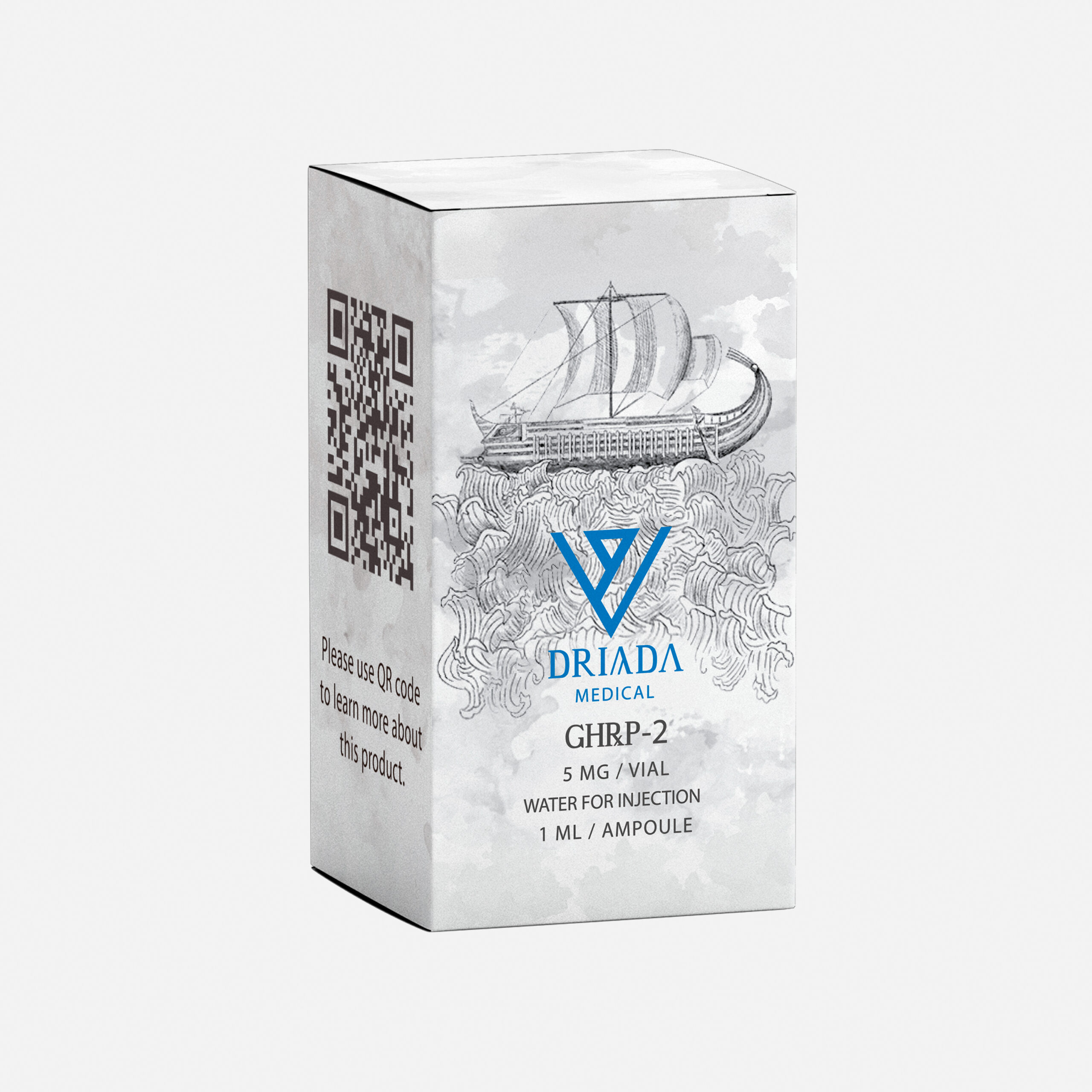 Verpakking van het GHRP-2-peptide van 5 mg van het merk Driada Medical.