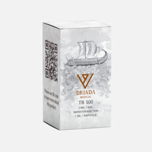 Verpakking van het peptide TB 500 van Driada Medical, 2 mg per injectie.
