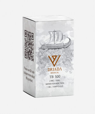 Verpakking van het peptide TB 500 van Driada Medical, 2 mg per injectie.